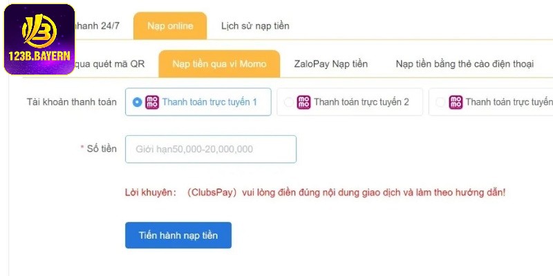 Nạp tiền 123B nhanh chóng qua ví điện tử